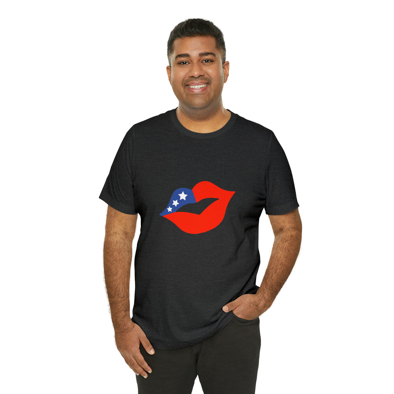 4th of July Lips Jersey Short Sleeve Tee - Soft & Comfortable - Patriotic Clothing - Made in the USA