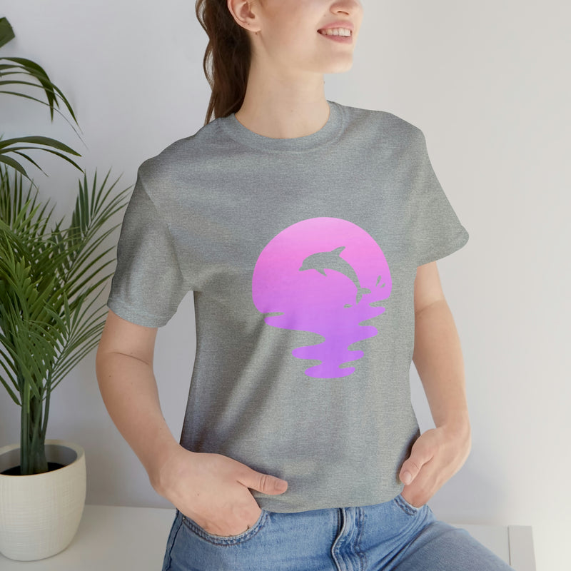 Dolphin Sunset Jersey Short-Sleeve Tee - Ocean Inspired T-Shirt for Women & Men - Soft & Comfortable - Made in the USA