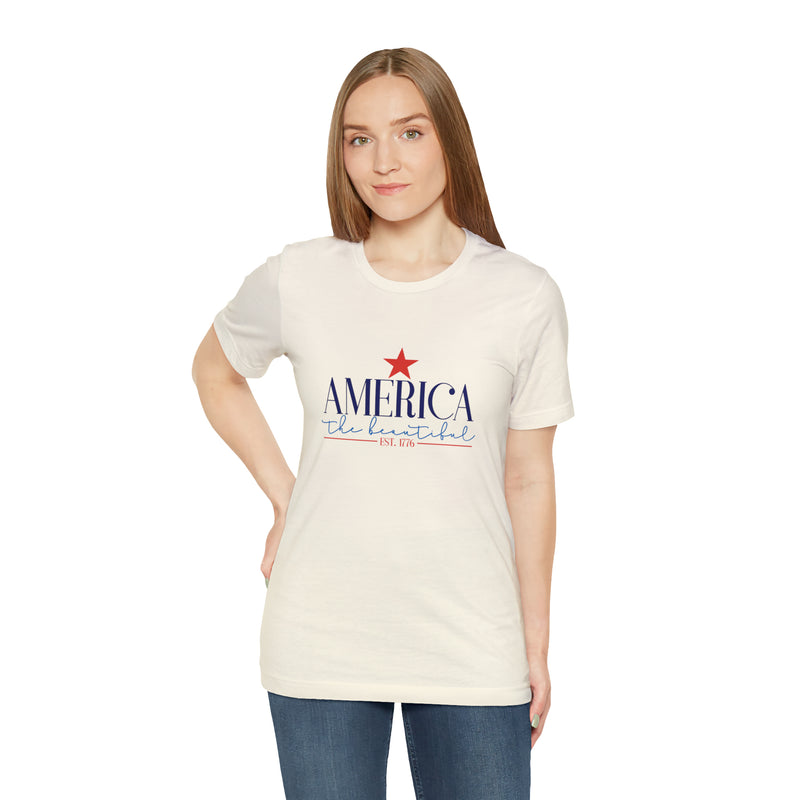 America the Beautiful Short Sleeve Tee - Soft & Comfortable - Patriotic Clothing - Made in the USA