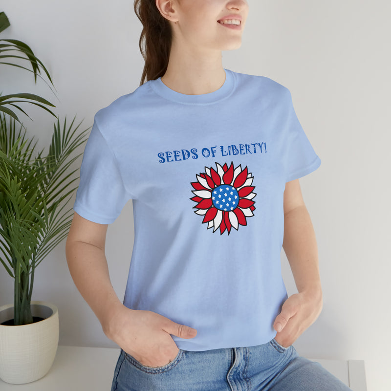 Seeds of Liberty Patriotic Sunflower Jersey Short Sleeve Tee - Soft & Comfortable - Patriotic Clothing - Made in the USA