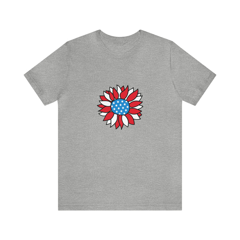 Patriotic Sunflower American Flag Jersey Short Sleeve Tee - Soft & Comfortable - Patriotic Clothing - Made in the USA