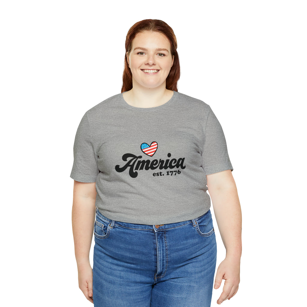 America Est. 1776 Retro Short Sleeve Tee - Soft & Comfortable - Patriotic Clothing - Made in the USA