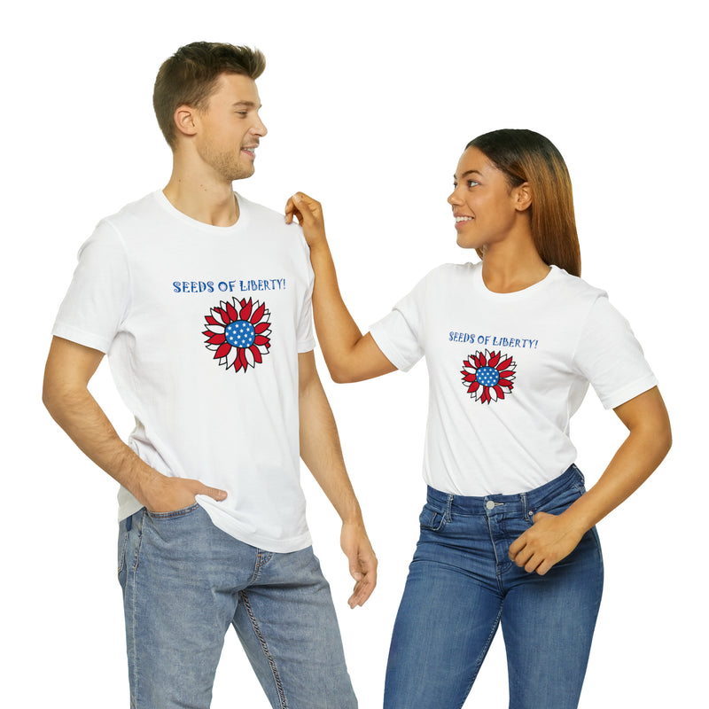 Seeds of Liberty Patriotic Sunflower Jersey Short Sleeve Tee - Soft & Comfortable - Patriotic Clothing - Made in the USA