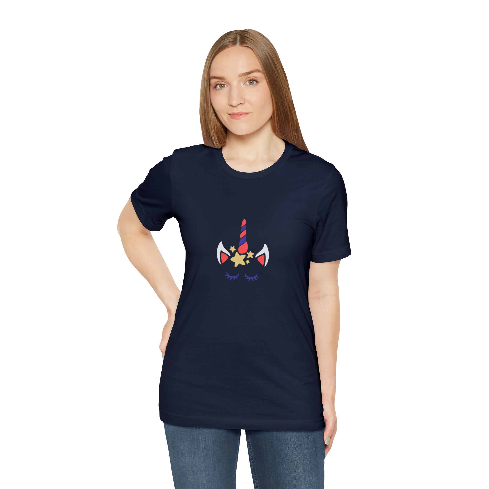 4th of July Unicorn with Stars Jersey Short Sleeve Tee - Soft & Comfortable - Patriotic Clothing - Made in the USA