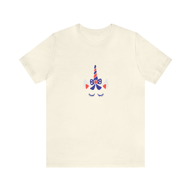 4th of July Unicorn with Bow Jersey Short Sleeve Tee - Soft & Comfortable - Patriotic Clothing - Made in the USA