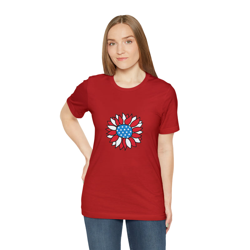 Patriotic Sunflower American Flag Jersey Short Sleeve Tee - Soft & Comfortable - Patriotic Clothing - Made in the USA