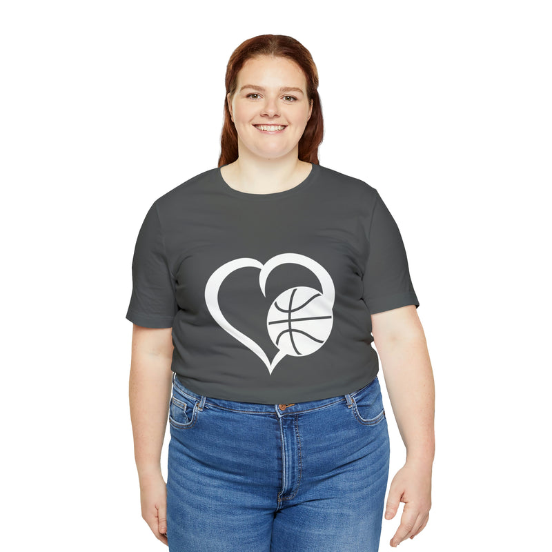 Basketball Heart Short-Sleeve Tee - Cute & Stylish T-Shirt for Basketball Lovers - Soft & Comfortable - Made in the USA