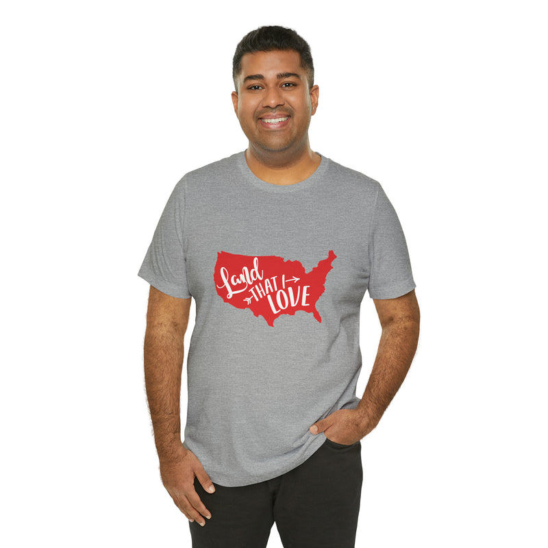 Land That I Love USA Map Jersey Short Sleeve Tee - Soft & Comfortable - Patriotic Clothing - Made in the USA