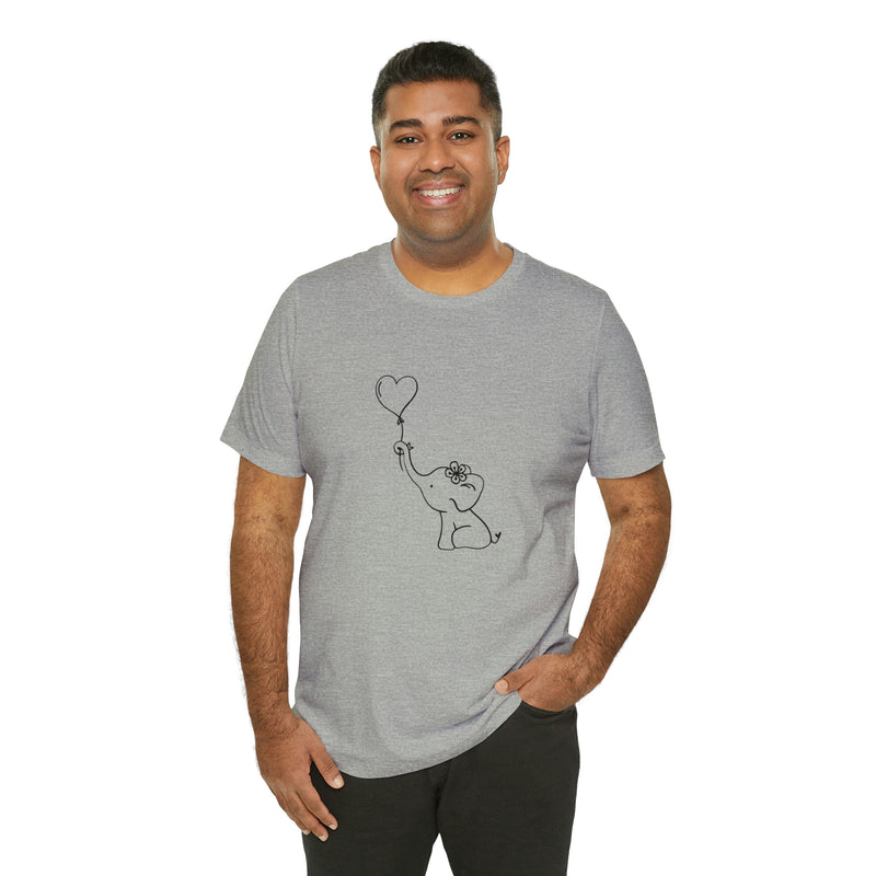 Elephant Heart Balloon Unisex Jersey Short-Sleeve Tee - Cute and Fun T-Shirt for Women & Men - Animal Tee - Soft & Comfortable - Made in the USA