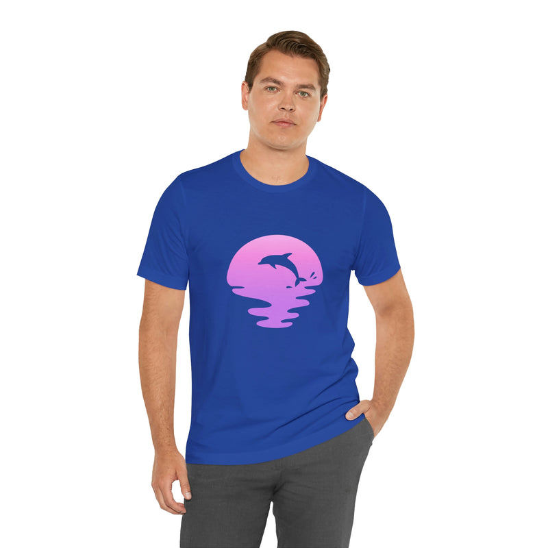 Dolphin Sunset Jersey Short-Sleeve Tee - Ocean Inspired T-Shirt for Women & Men - Soft & Comfortable - Made in the USA