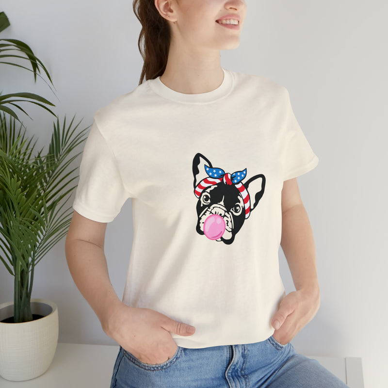 Patriotic French Bulldog Pup Jersey Short Sleeve Tee - Soft & Comfortable - Patriotic Clothing - Made in the USA