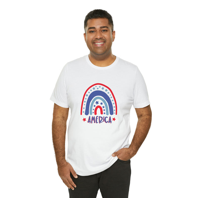 America Rainbow Short Sleeve Tee - Soft & Comfortable - Patriotic Clothing - Made in the USA