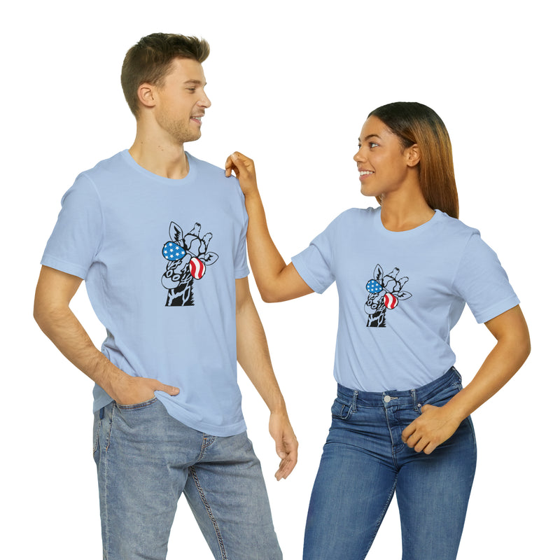 Patriotic Giraffe Jersey Short Sleeve Tee - Soft & Comfortable - Cute & Patriotic Clothing - Made in the USA