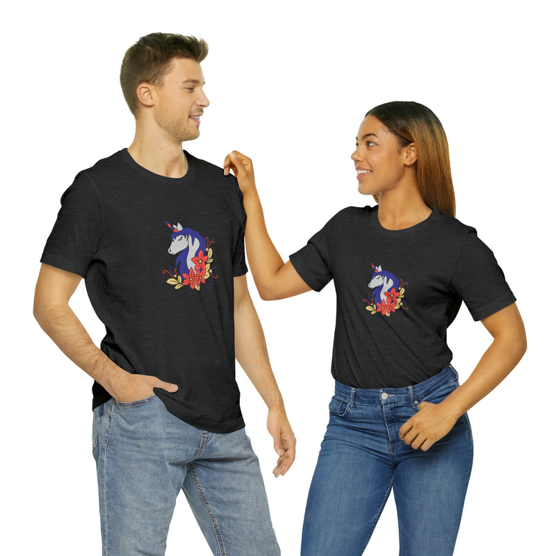 4th of July Unicorn with Flowers Jersey Short Sleeve Tee - Soft & Comfortable - Patriotic Clothing - Made in the USA