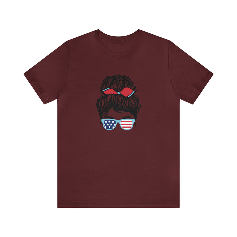 Patriotic Girl with American Flag Sunglasses Jersey Short Sleeve Tee - Soft & Comfortable - Made in the USA