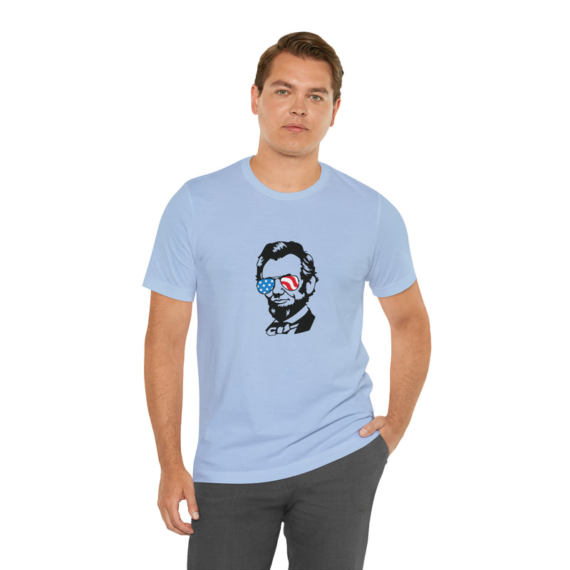 Abraham Lincoln with Sunglasses Jersey Short Sleeve Tee - Funny & Patriotic Clothing - Made in the USA