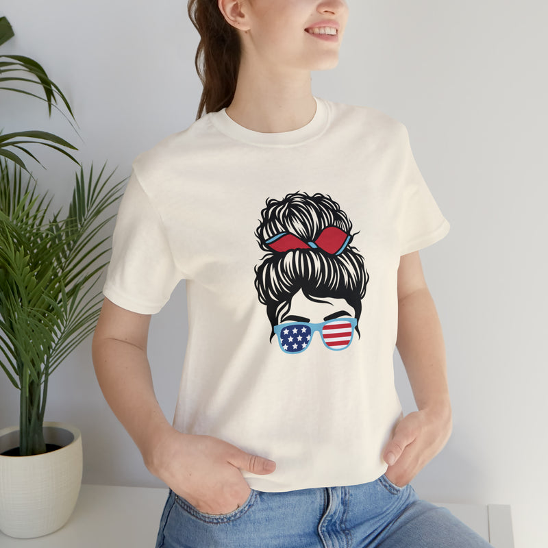 Patriotic Girl with American Flag Sunglasses Jersey Short Sleeve Tee - Soft & Comfortable - Made in the USA