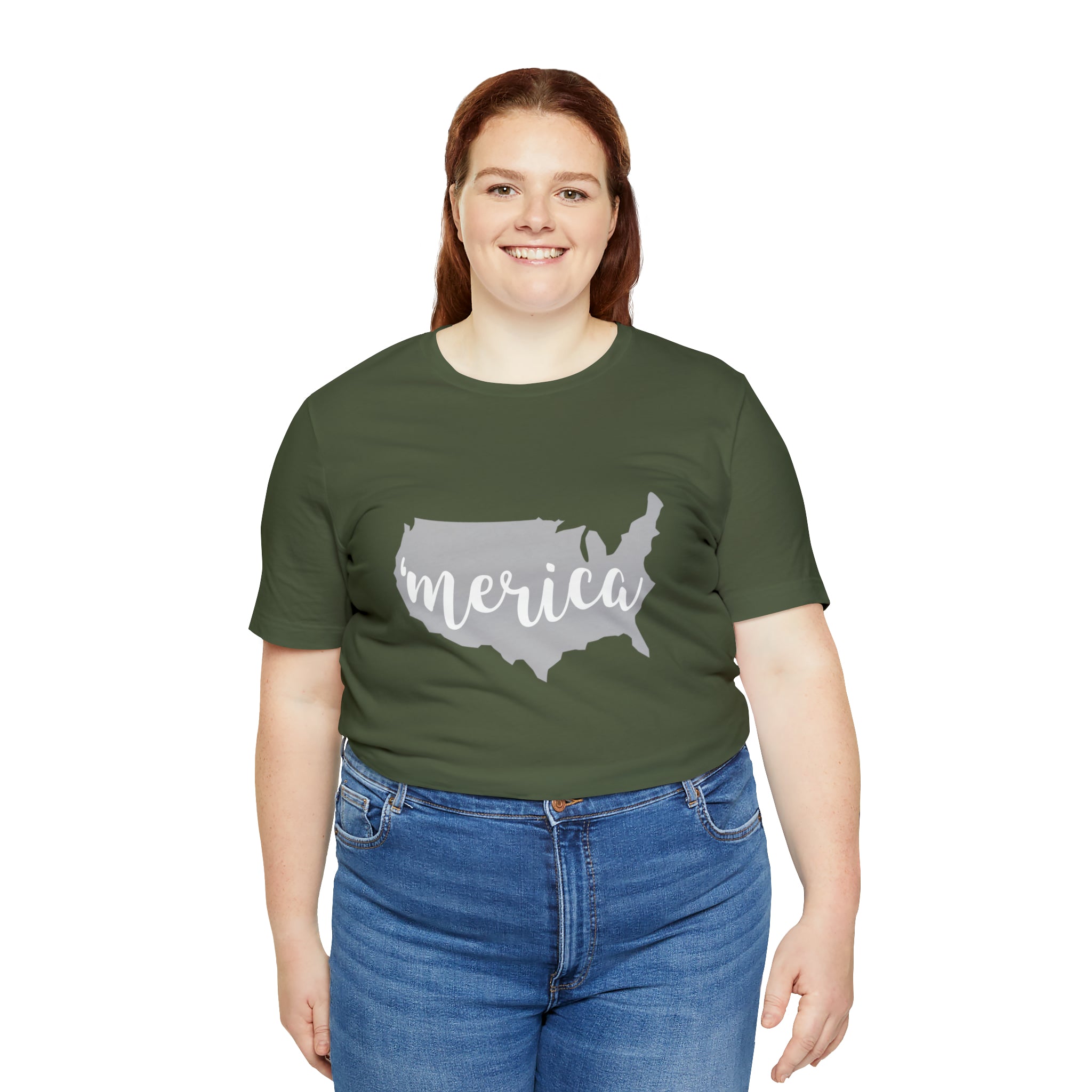 'Merica Map Gray Jersey Short Sleeve Tee - Soft & Comfortable - Patriotic Clothing - Made in the USA