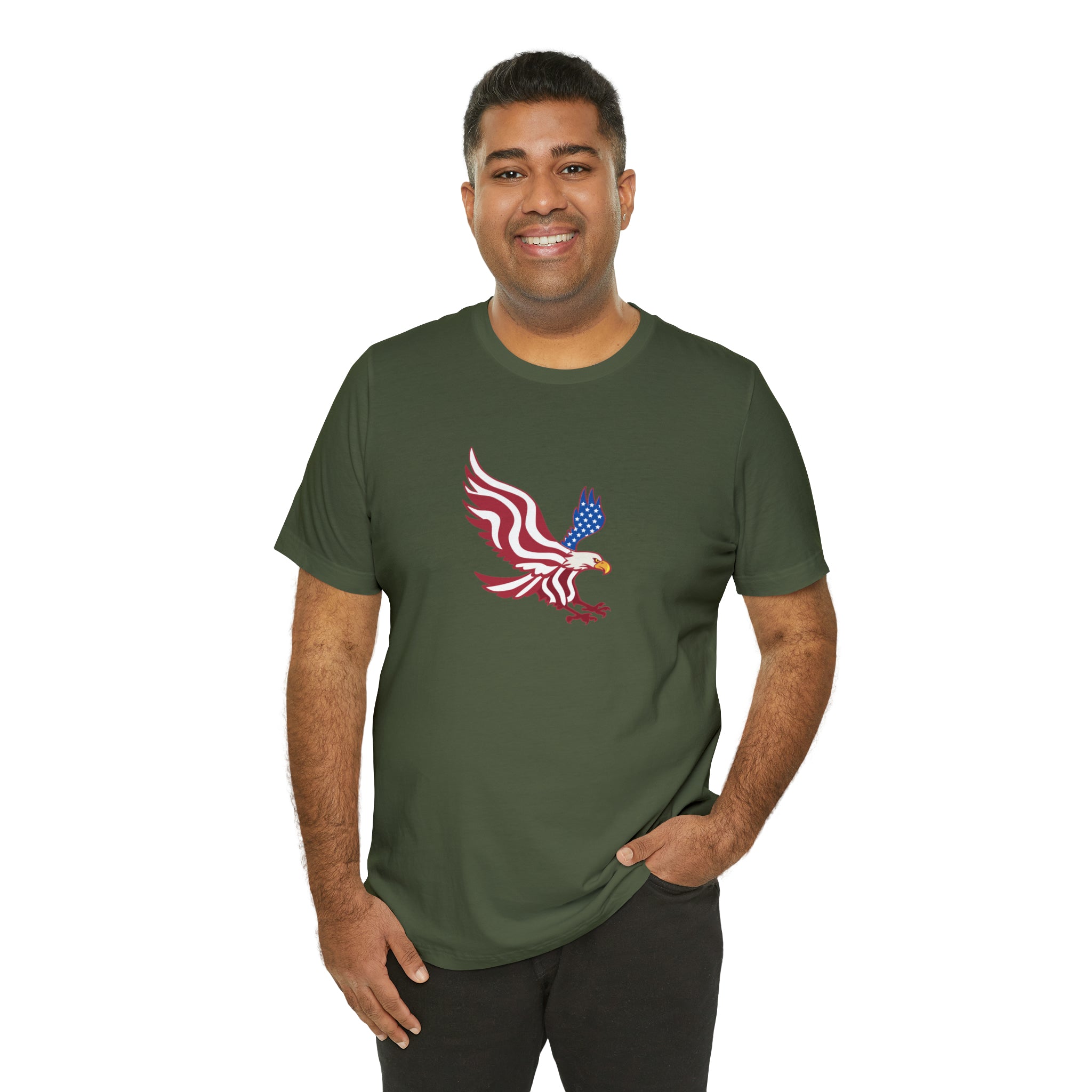 American Flag Bald Eagle Short Sleeve Tee - Soft & Comfortable - Patriotic Clothing - Made in the USA