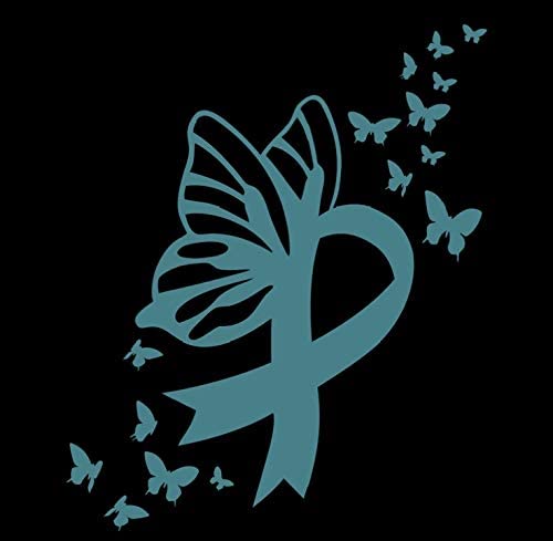 Butterfly Ovarian Cancer Ribbon Vinyl Decal | Teal | 3.7 x 4.5 inch