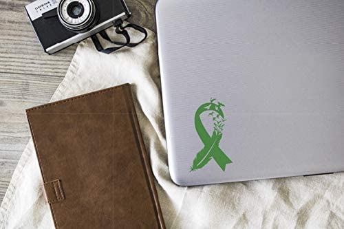 Mental Health Bird Feather Ribbon Vinyl Decal | Green | 2.6 x 4.5 inch