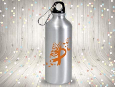 Butterfly Leukemia Cancer Ribbon Vinyl Decal | Orange | 3.7 x 4.5 inch