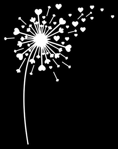 Heart Dandelion Vinyl Decal | White |  5.5 x 7.0 inch