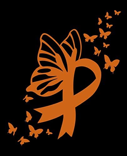 Butterfly Leukemia Cancer Ribbon Vinyl Decal | Orange | 3.7 x 4.5 inch