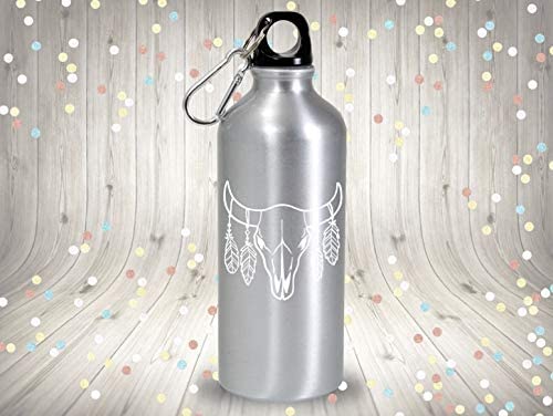 Cow Skull with Feathers Vinyl Decal | White | 4.5 x 4.5 inch