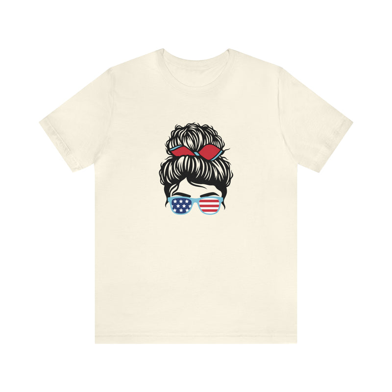 Patriotic Girl with American Flag Sunglasses Jersey Short Sleeve Tee - Soft & Comfortable - Made in the USA