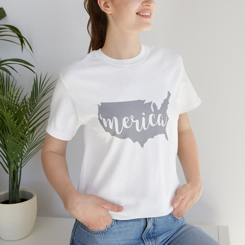 'Merica Map Gray Jersey Short Sleeve Tee - Soft & Comfortable - Patriotic Clothing - Made in the USA