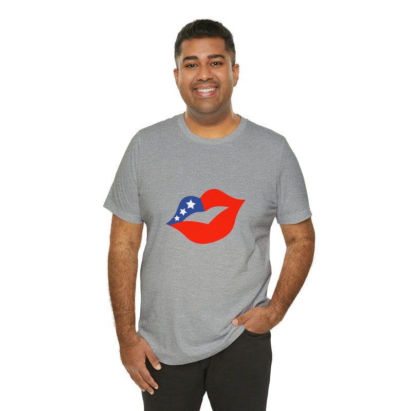 4th of July Lips Jersey Short Sleeve Tee - Soft & Comfortable - Patriotic Clothing - Made in the USA