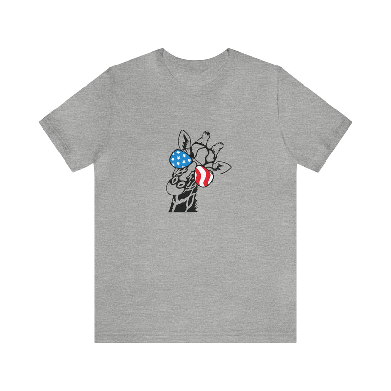 Patriotic Giraffe Jersey Short Sleeve Tee - Soft & Comfortable - Cute & Patriotic Clothing - Made in the USA