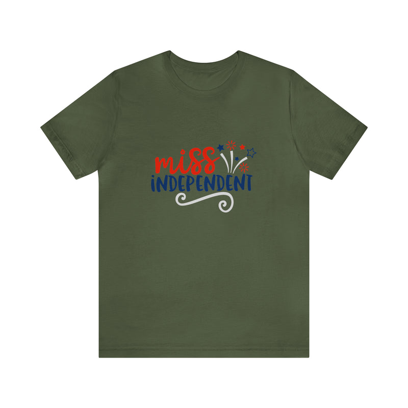 Miss Independent Fireworks Jersey Short Sleeve Tee - Soft & Comfortable - Fun & Patriotic Clothing - Made in the USA