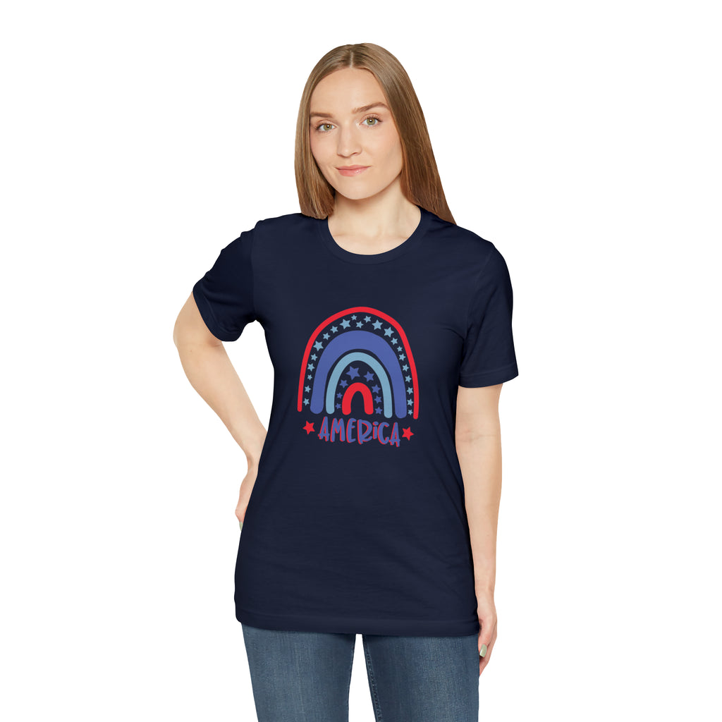 America Rainbow Short Sleeve Tee - Soft & Comfortable - Patriotic Clothing - Made in the USA