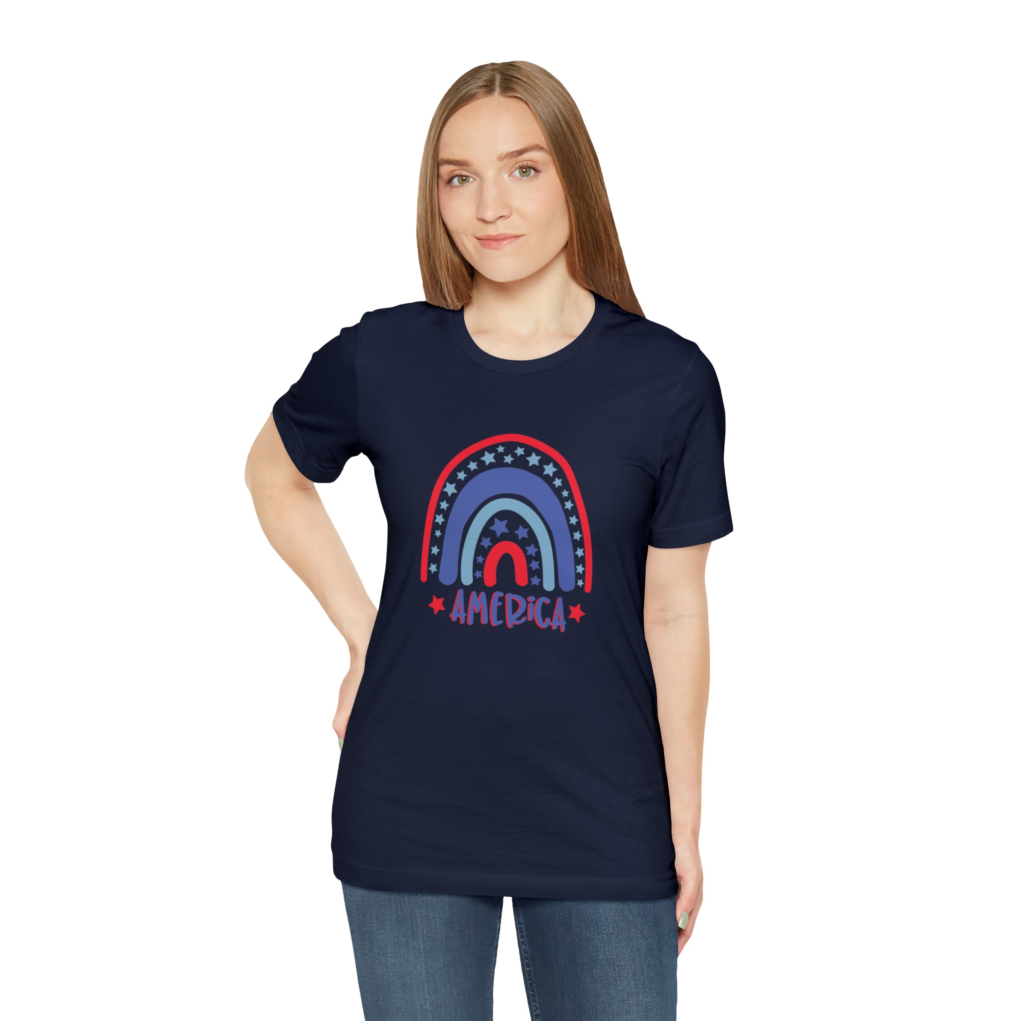 America Rainbow Short Sleeve Tee - Soft & Comfortable - Patriotic Clothing - Made in the USA