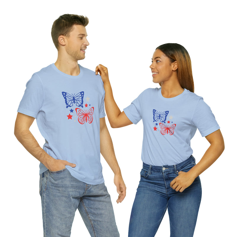 4th of July Butterflies Unisex Jersey Short Sleeve Tee - Patriotic Clothing - Made in the USA