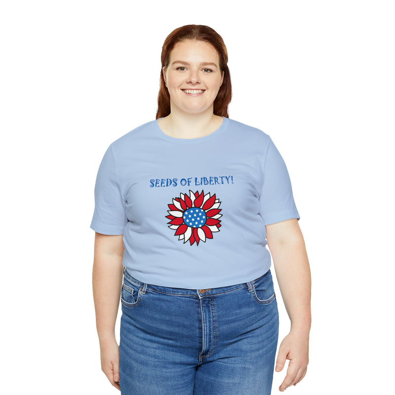 Seeds of Liberty Patriotic Sunflower Jersey Short Sleeve Tee - Soft & Comfortable - Patriotic Clothing - Made in the USA