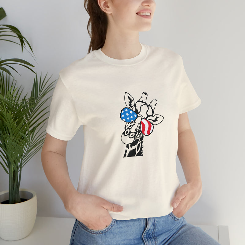 Patriotic Giraffe Jersey Short Sleeve Tee - Soft & Comfortable - Cute & Patriotic Clothing - Made in the USA