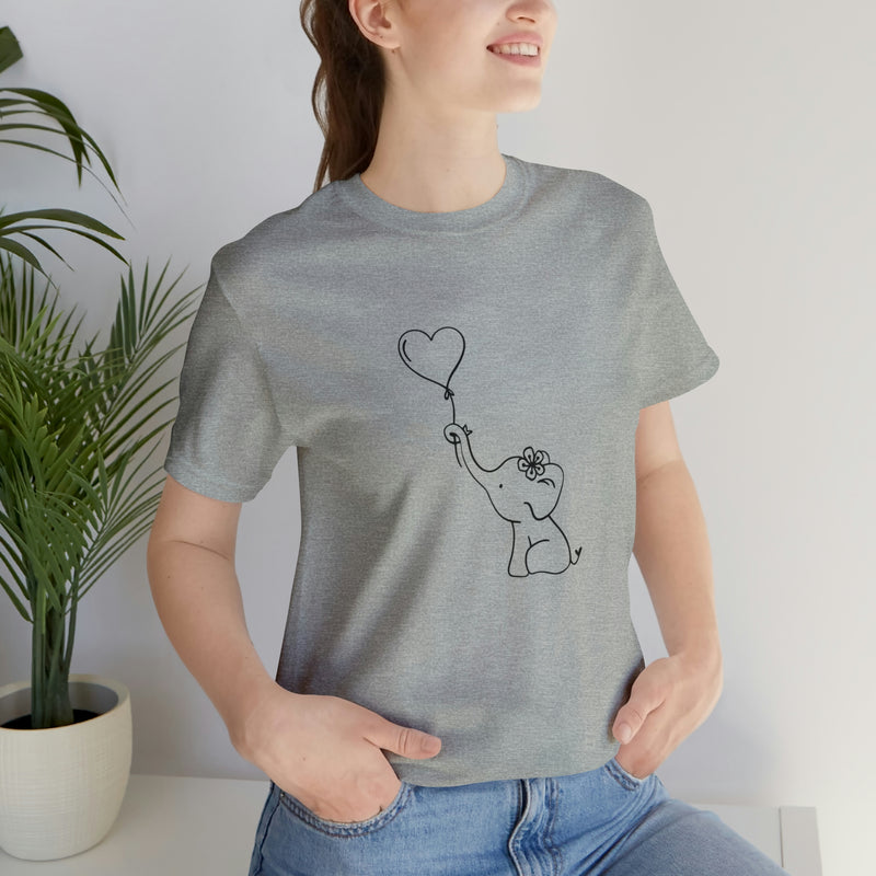 Elephant Heart Balloon Unisex Jersey Short-Sleeve Tee - Cute and Fun T-Shirt for Women & Men - Animal Tee - Soft & Comfortable - Made in the USA