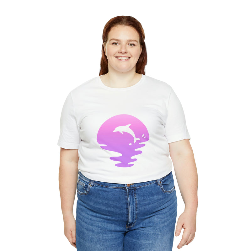 Dolphin Sunset Jersey Short-Sleeve Tee - Ocean Inspired T-Shirt for Women & Men - Soft & Comfortable - Made in the USA