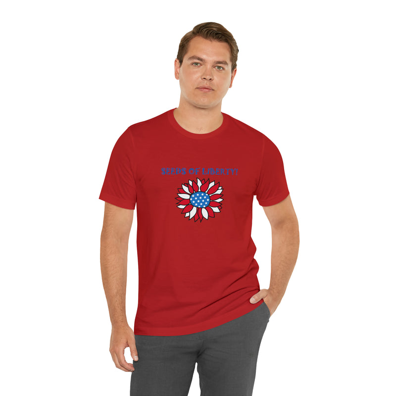 Seeds of Liberty Patriotic Sunflower Jersey Short Sleeve Tee - Soft & Comfortable - Patriotic Clothing - Made in the USA