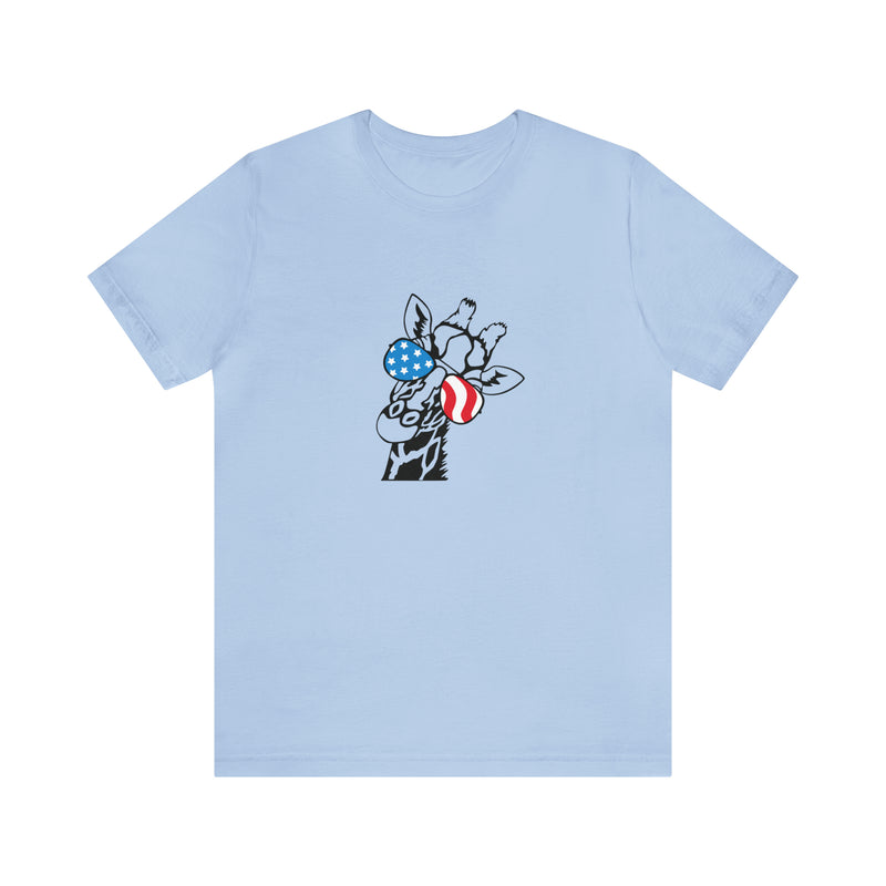 Patriotic Giraffe Jersey Short Sleeve Tee - Soft & Comfortable - Cute & Patriotic Clothing - Made in the USA