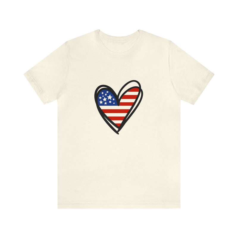 Love America Flag Heart Jersey Short Sleeve Tee - Soft & Comfortable - Patriotic Clothing - Made in the USA