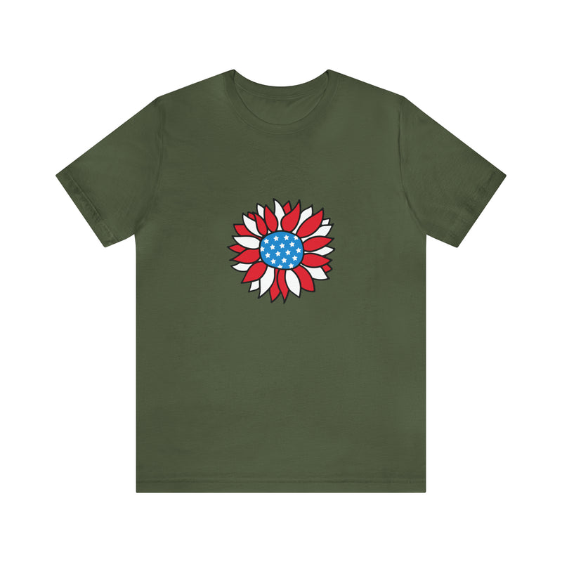 Patriotic Sunflower American Flag Jersey Short Sleeve Tee - Soft & Comfortable - Patriotic Clothing - Made in the USA