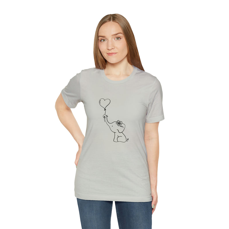 Elephant Heart Balloon Unisex Jersey Short-Sleeve Tee - Cute and Fun T-Shirt for Women & Men - Animal Tee - Soft & Comfortable - Made in the USA