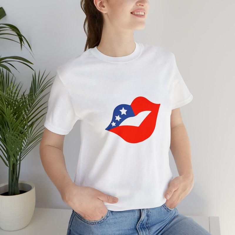 4th of July Lips Jersey Short Sleeve Tee - Soft & Comfortable - Patriotic Clothing - Made in the USA