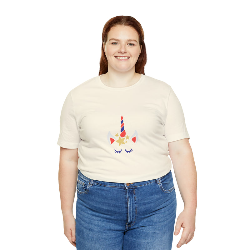 4th of July Unicorn with Stars Jersey Short Sleeve Tee - Soft & Comfortable - Patriotic Clothing - Made in the USA