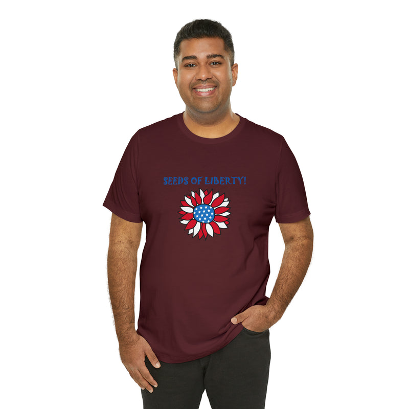 Seeds of Liberty Patriotic Sunflower Jersey Short Sleeve Tee - Soft & Comfortable - Patriotic Clothing - Made in the USA