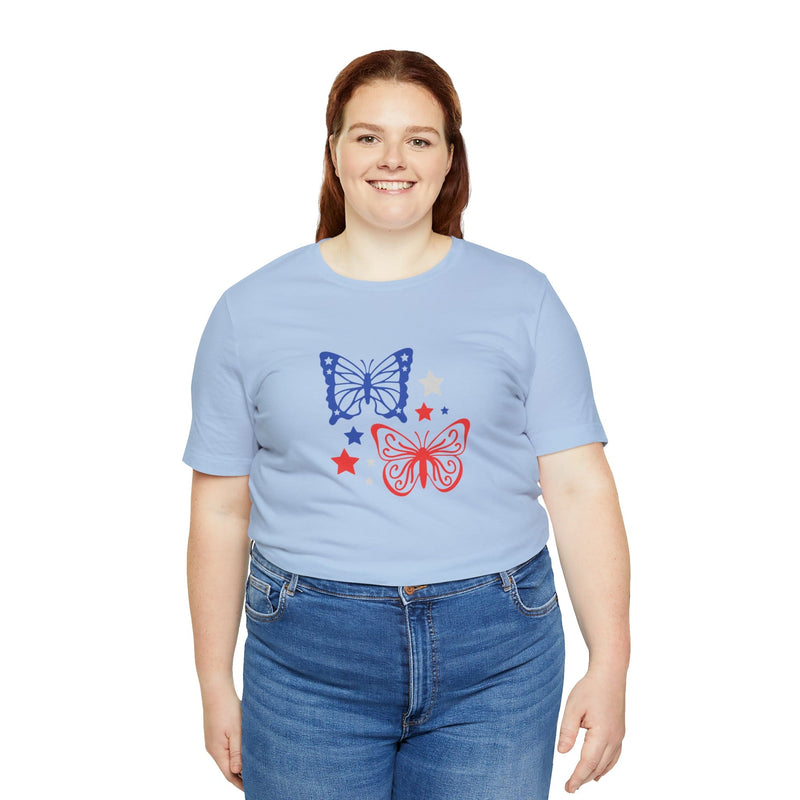 4th of July Butterflies Unisex Jersey Short Sleeve Tee - Patriotic Clothing - Made in the USA